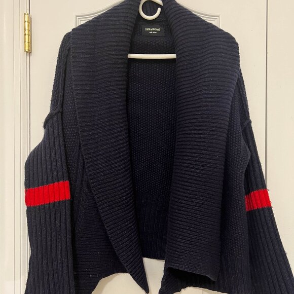 Zadig & Voltaire Navy Mystic AZ Cardigan with Red Stripe XS/S Oversized - Picture 1 of 11